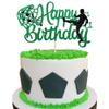 1 PCS Soccer Cake Topper Black Green Glitter Happy Birthday Sign Cake Decorations Football Player Cake Pick for Sports Soccer Theme Baby Shower Boys Girls Birthday Party Decorations Supplies view 1
