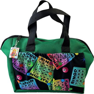 LUCKY LADY DAUBER CO. Neon Bingo Bags with Pockets, 6 Pocket Bingo Daubers Bag with Inside Liner and Sweet on Bingo Lucky Charm - Card and Dauber Bingo Bags for Women, Neon Green Bingo Dauber Bag