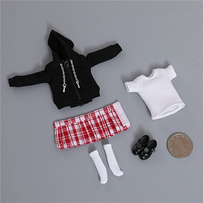 1/12 Scale Female Zipper Hoodies T-Shirt Pleated Skirt Suit Sweater Costume Clothes for 6inch PH TBL Action Figure Body (C)