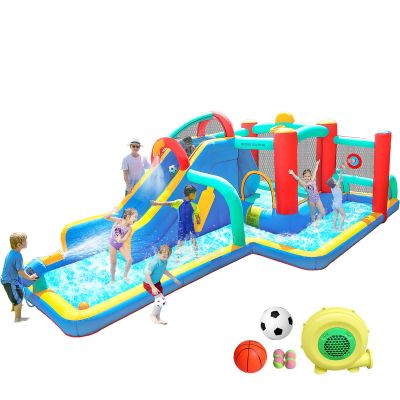 Doctor Dolphin Inflatable Water Slides for Kids, Water Bounce House, Blow Up Kids Water Slide for Backyard, Water Park Outdoor for Wet and Dry(Blower Included)