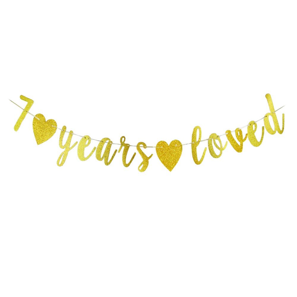 7 Years Loved banner Happy 7th Birthday Party Sign,7Th Anniversary/Birthday Party Decorations Supplies
