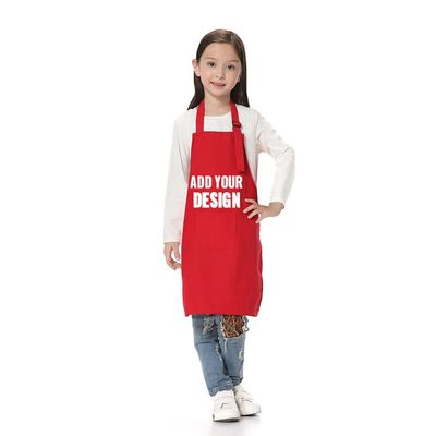 TopTie Custom Print Kids Aprons with Pocket & Adjustable Strap, Child Chef Bib Apron for Kitchen Cooking Baking Painting-Red-L