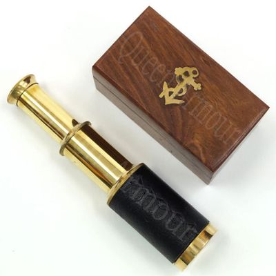 Queen Armour Beautiful Miniature Handcrafted Handheld Brass Telescope with Rosewood Box Pirate Navigation Gifts (6 Inches, Polished Brass)