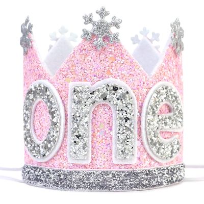Agkvw Winter Onederland Crown - Snowflake Glitter Hat for Baby Girl's 1st Birthday, Pink and Silver Decorations