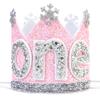 Agkvw Winter Onederland Crown - Snowflake Glitter Hat for Baby Girl's 1st Birthday, Pink and Silver Decorations view 1