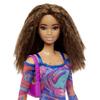 Barbie Fashionistas Doll #206 with Crimped Hair & Freckles Wearing Removable Rainbow Marble-Print Dress, Green Mules & Purse view 3