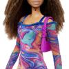 Barbie Fashionistas Doll #206 with Crimped Hair & Freckles Wearing Removable Rainbow Marble-Print Dress, Green Mules & Purse view 4