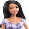 Barbie Fashionistas Doll #199, Curvy & Tall with Wavy Black Hair, Gingham Cut-Out Dress & Accessories, Including Shoes & Scrunchie-Style Bracelet view 2