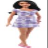 Barbie Fashionistas Doll #199, Curvy & Tall with Wavy Black Hair, Gingham Cut-Out Dress & Accessories, Including Shoes & Scrunchie-Style Bracelet view 4
