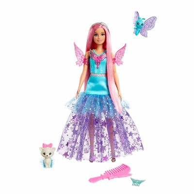 Barbie A Touch of Magic Fashion Doll, Malibu with Wing-Detailed Dress, 7-inch Long Colorful Hair, 2 Fantasy Pets & Accessories