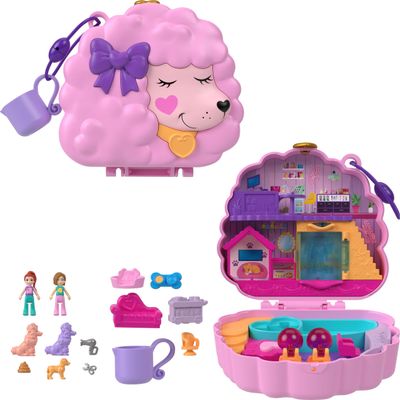 Polly Pocket Groom & Glam Poodle Compact Playset with 2 Micro Dolls & 12 Accessories, Including 2 with Color Change