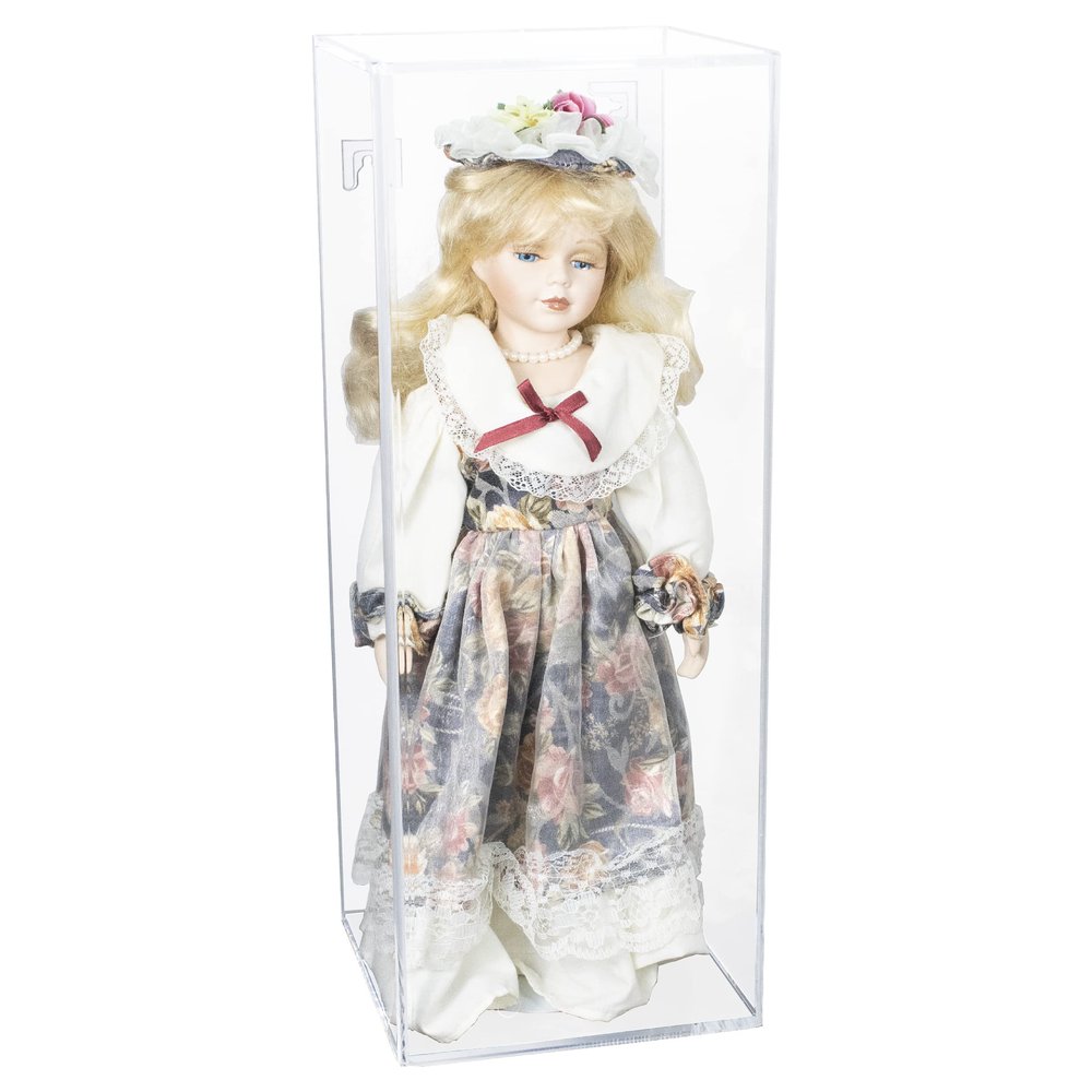 Better Display Cases Clear Acrylic Figure Display Case for Figurine Miniature Doll Bobblehead or Action Figure, Doll Stands (Vertical or Horizontal) Display Box ,DIM: 7" L x 7" W x 18" H. (D08/A102)
