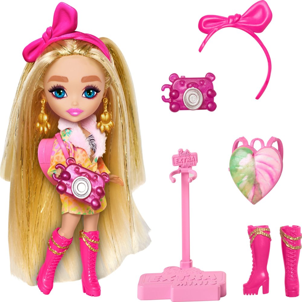 Barbie Extra Fly Minis Travel Doll, Safari Look with Super Long Brunette Hair in Animal-Print Outfit & Accessories, 5.5-inch
