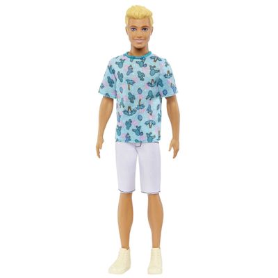 Barbie Fashionistas Ken Fashion Doll #211 with Blonde Hair Wearing Removable Blue Cactus Tee, White Shorts & Sneakers