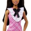 Barbie Fashionistas Doll #209 with Black Hair Wearing Removable Pink Plaid Dress, Pearlescent Headband & Strappy Heels view 3