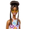Barbie Fashionistas Doll #210 with Brunette Hair in Bun Wearing Removable Colorful Crochet Halter Dress, Sunglasses & Sandals view 3