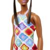 Barbie Fashionistas Doll #210 with Brunette Hair in Bun Wearing Removable Colorful Crochet Halter Dress, Sunglasses & Sandals view 4