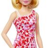 Barbie Fashionistas Doll #205 with Blonde Ponytail Wearing Removable Pink & Red Floral Dress, Platform Sandals & Hoop Earrings view 4