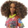 Barbie Fashionistas Doll #201, Athletic Body with Curly Brunette Hair, Graffiti-Print Dress & Accessories Including Boots & Chain Necklace view 3