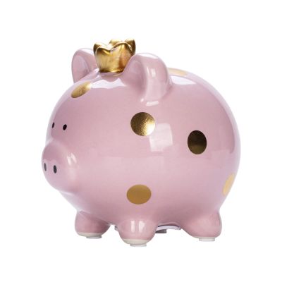 Jaugufiy Cartoon Ceramic Piggy Bank Crown Pig Coin Bank Coin Box Money Bank Coin Saving Box for Adults for Boys Girls for Kids (Pink)