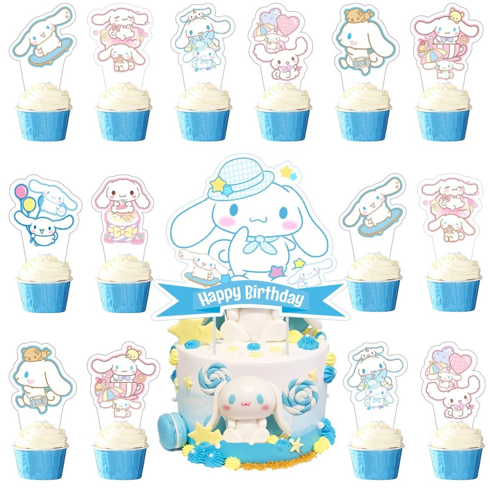 25 Pcs Cinnamoroll Cake Topper and Cupcake Toppers Set, Cinnamoroll Birthday Party Supplies for Kawaii Themed Cake Decorations