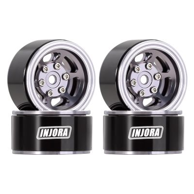 INJORA 1.0 Beadlock Wheel Rim 4PCS CNC Aluminum Wheels for 1/18 TRX4M 1/24 RC Crawler Car Axial AX24 SCX24 FMS FCX24 Upgrade (Grey)