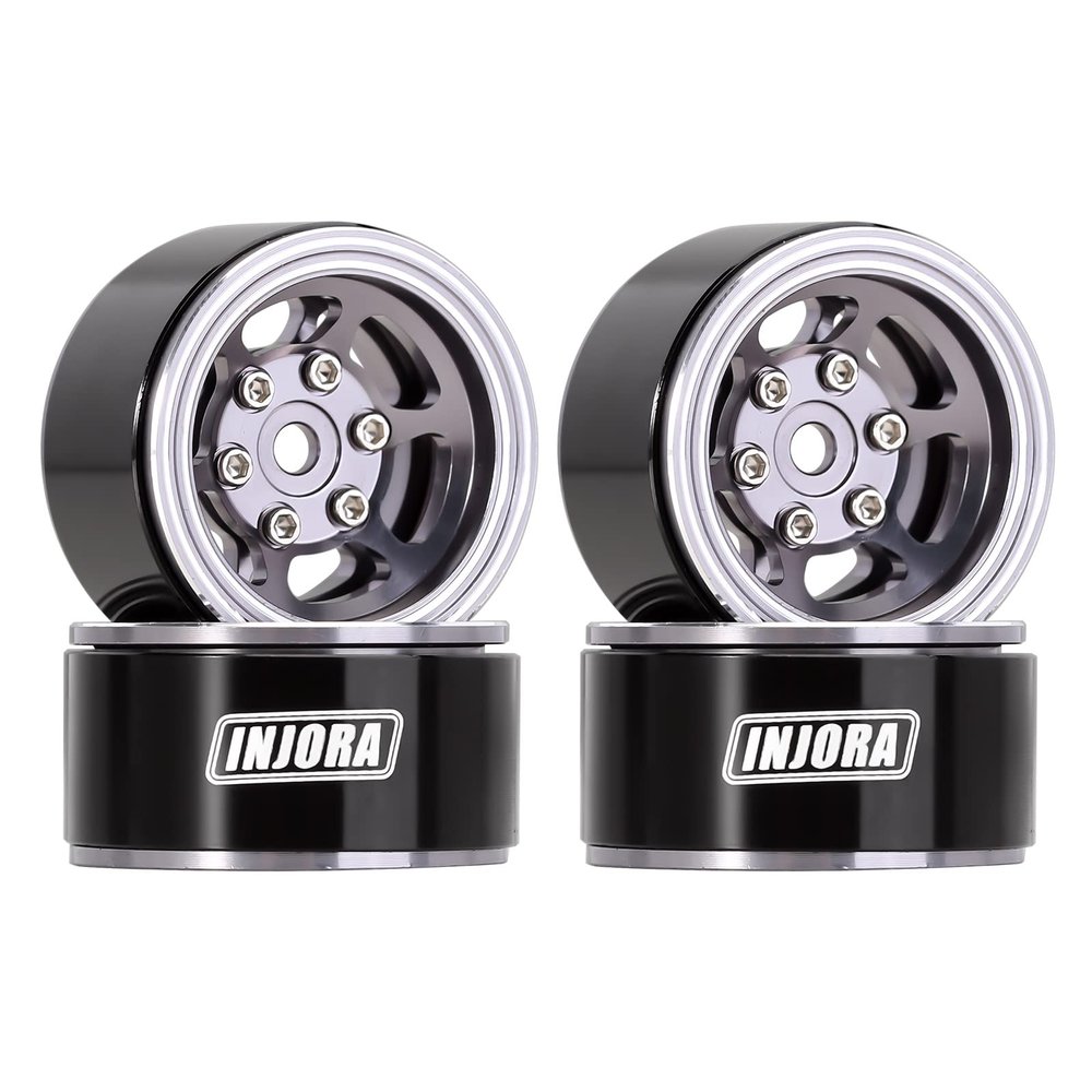 INJORA 1.0 Beadlock Wheel Rim 4PCS CNC Aluminum Wheels for 1/18 TRX4M 1/24 RC Crawler Car Axial AX24 SCX24 FMS FCX24 Upgrade (Grey)