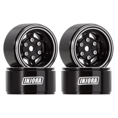 INJORA 1.0 Beadlock Wheel Rim 4PCS CNC Aluminum Wheels for 1/18 TRX4M 1/24 RC Crawler Car Axial AX24 SCX24 FMS FCX24 Upgrade (Black)