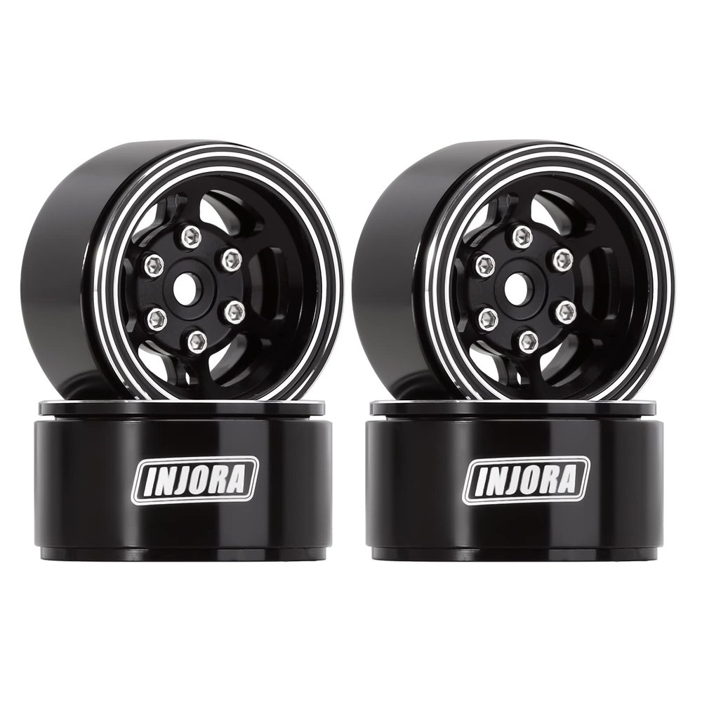 INJORA 1.0 Beadlock Wheel Rim 4PCS CNC Aluminum Wheels for 1/18 TRX4M 1/24 RC Crawler Car Axial AX24 SCX24 FMS FCX24 Upgrade (Black)