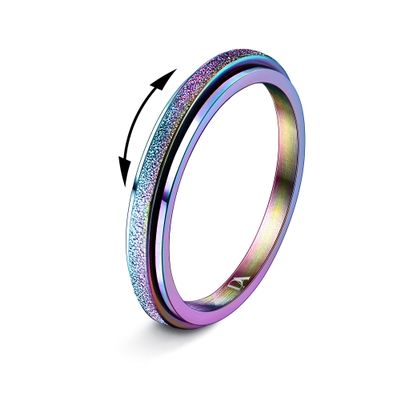 Diamday Colorful Fidget Rings for Women Men -2mm Titanium Steel Spinner Ring for Anxiety Stress Relief Glitter Sandblast Spinning Figit Anxiety Jewelry for Women Gifts Bands Size 6