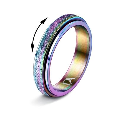 Diamday Colorful Fidget Rings for Women Men -4mm Titanium Steel Spinner Ring for Anxiety Stress Relief Glitter Sandblast Spinning Figit Anxiety Jewelry for Women Gifts Bands Size 5
