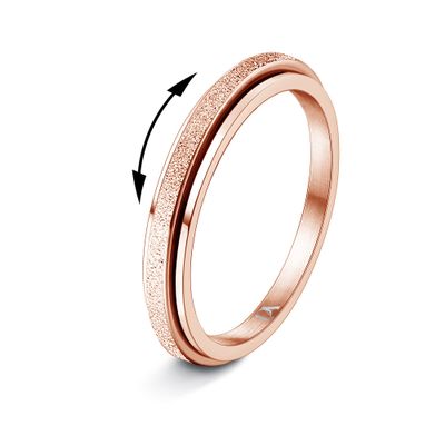 Diamday Rose Gold Fidget Rings for Women Men -2mm Titanium Steel Spinner Ring for Anxiety Stress Relief Glitter Sandblast Spinning Figit Anxiety Jewelry for Women Gifts Bands Size 8