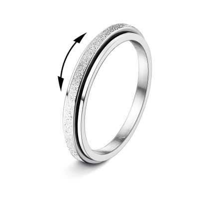 Diamday Silver Fidget Rings for Women Men -2mm Titanium Steel Spinner Ring for Anxiety Stress Relief Glitter Sandblast Spinning Figit Anxiety Jewelry for Women Gifts Bands Size 7