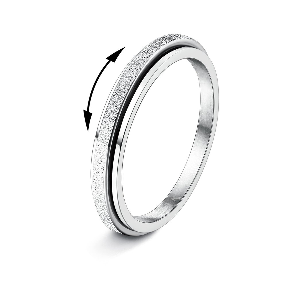 Diamday Silver Fidget Rings for Women Men -2mm Titanium Steel Spinner Ring for Anxiety Stress Relief Glitter Sandblast Spinning Figit Anxiety Jewelry for Women Gifts Bands Size 7