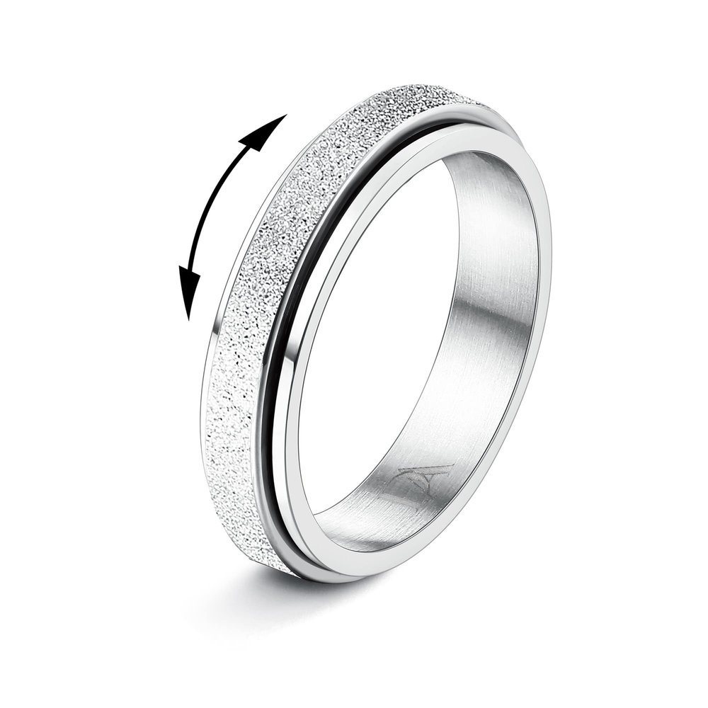 Diamday Silver Fidget Rings for Women Men -4mm Titanium Steel Spinner Ring for Anxiety Stress Relief Glitter Sandblast Spinning Figit Anxiety Jewelry for Women Gifts Bands Size 6