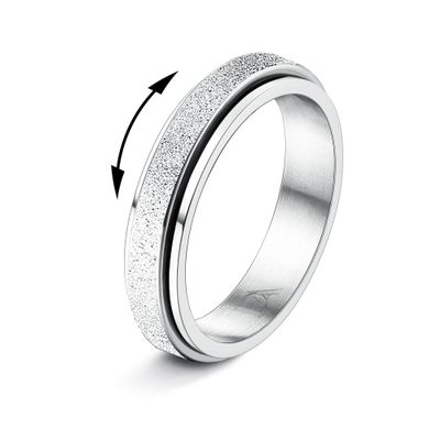 Diamday Silver Fidget Rings for Women Men -4mm Titanium Steel Spinner Ring for Anxiety Stress Relief Glitter Sandblast Spinning Figit Anxiety Jewelry for Women Gifts Bands Size 5