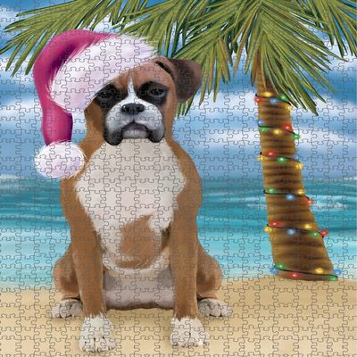 Christmas Summertime Beach Boxer Dog Jigsaw Puzzle for Adults - Animal Printed Interlocking Puzzle Game Artwork - Gift for Dog Lover's -1000 Pcs 29.5"x19.7", PZLE63133