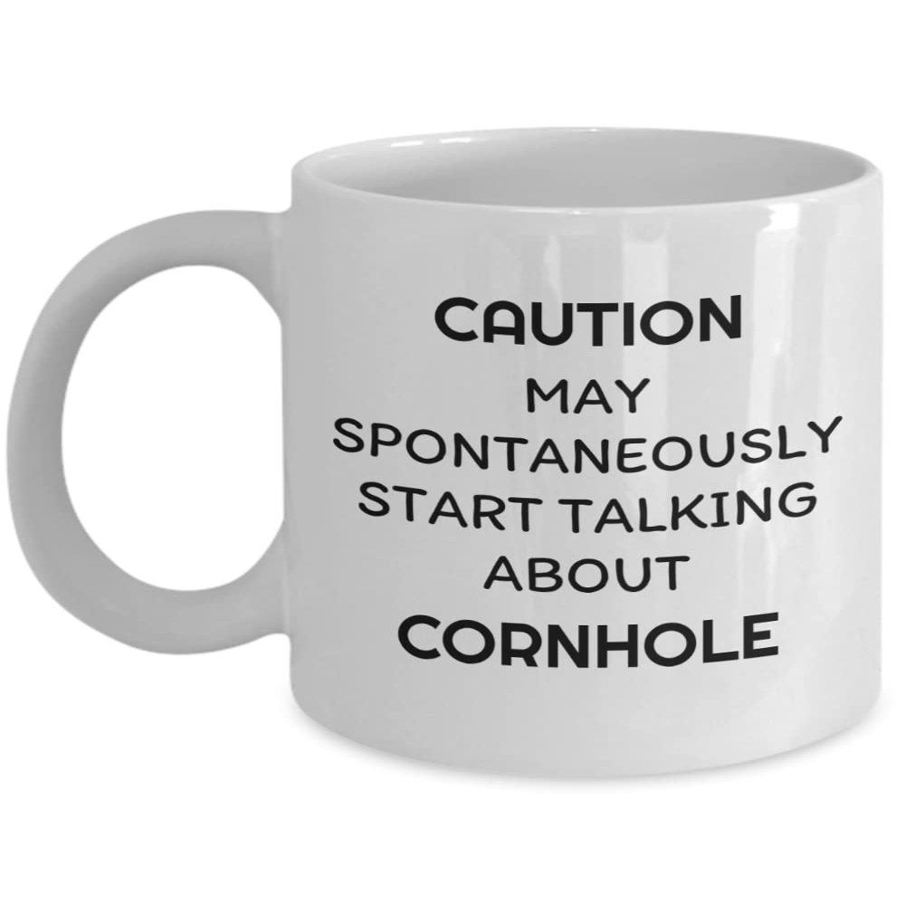 Cornhole Novelty Coffee Mug for Pre Game Festivities Backyard Fun Parking Lot Gaming Caution May Spontaneously Start Talking About Cornhole