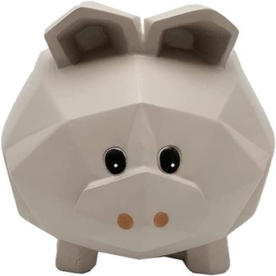Piggy Bank,decorative piggy bank Geometric Design Piggy Bank Pig Shape Coin Bank Resin Money Saving Bank Toy Gray And Blue Table Lamp Resin Money Banks For Kids money Bank for aldult (Color : Large A)