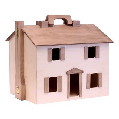 AmishToyBox.com Wooden Doll House Toy with 16 Piece Doll-House Furniture Set - Easy Access with Opening Design (Natural and Harvest Stain)