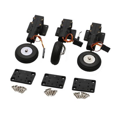 DKNTZO Electronic Landing Gear, 1 Set 90 25g Electronic Retractable Landing Gear Metal Steering Shaft Hole 3mm Horizontal/Vertical Wheel Dia 38mm for RC model airplane plane Drone accessories spare p