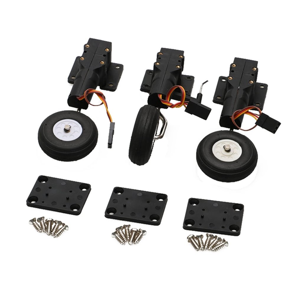 DKNTZO Electronic Landing Gear, 1 Set 90 25g Electronic Retractable Landing Gear Metal Steering Shaft Hole 3mm Horizontal/Vertical Wheel Dia 38mm for RC model airplane plane Drone accessories spare p