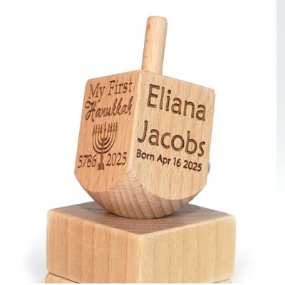 Glitzby Personalized Dreidel for Hanukkah - Jewish Gift - Custom Engraved with Name and Year - Premium Hardwood Spinning Toy