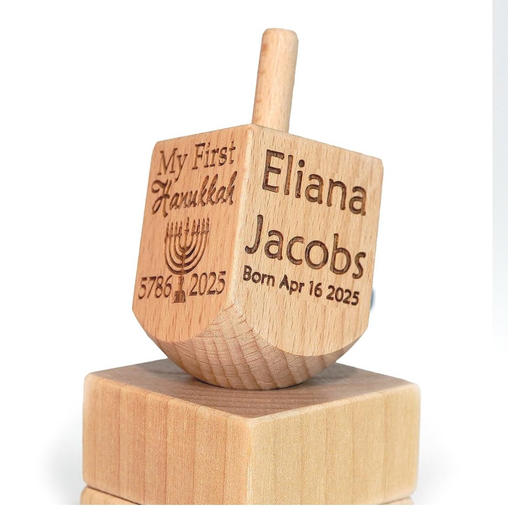 Glitzby Personalized Dreidel for Hanukkah - Jewish Gift - Custom Engraved with Name and Year - Premium Hardwood Spinning Toy
