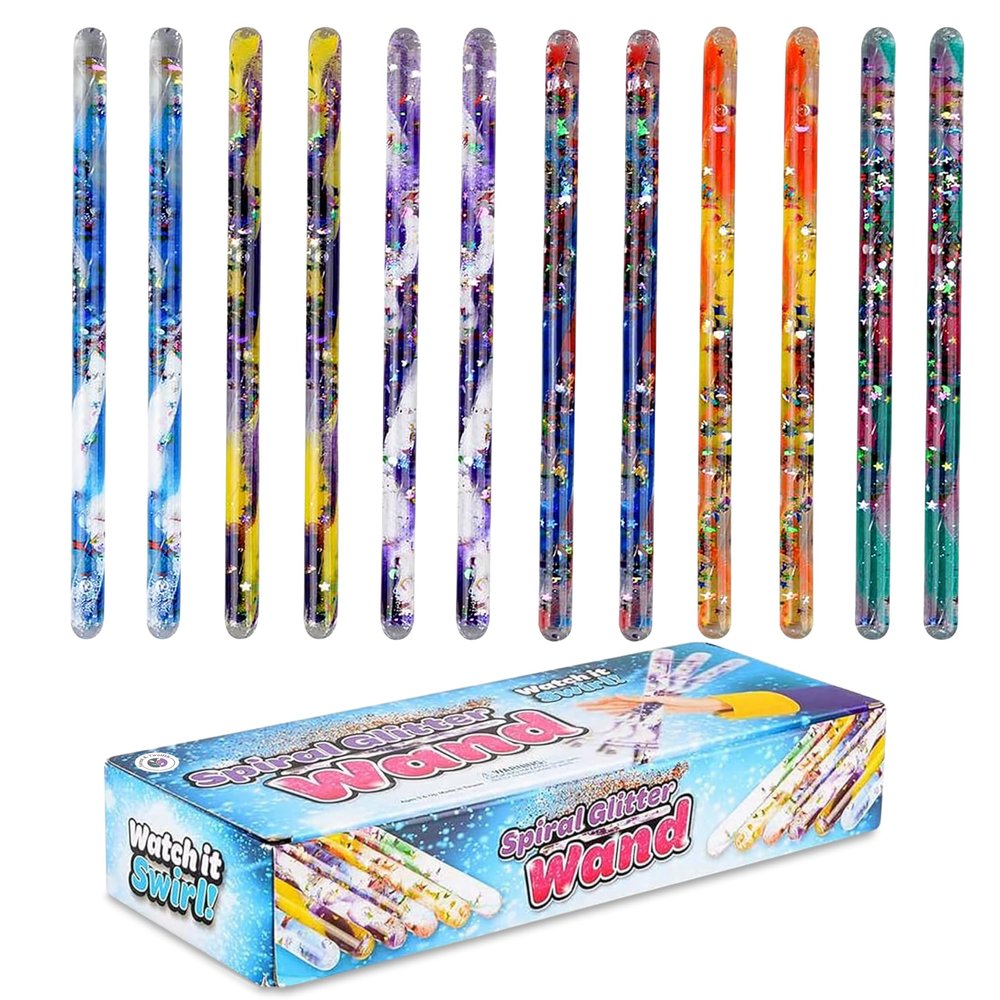 Forest & Twelfth 12.5 Spiral Glitter Wands for Wizard and Fairy Princess Pretend Play, Fun Magic Wand Toys for Halloween Parties, Party Favors, Stocking Stuffers, Giveaways (12 Pack)