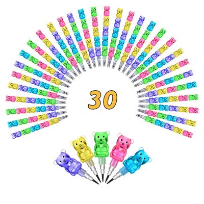 BieFuDan 30 Pieces Stackable Bear Pencils, Plastic Bear Shaped Stacking Pencil, 5 in 1 Point Pencil for Office Supplies Fun Equipment