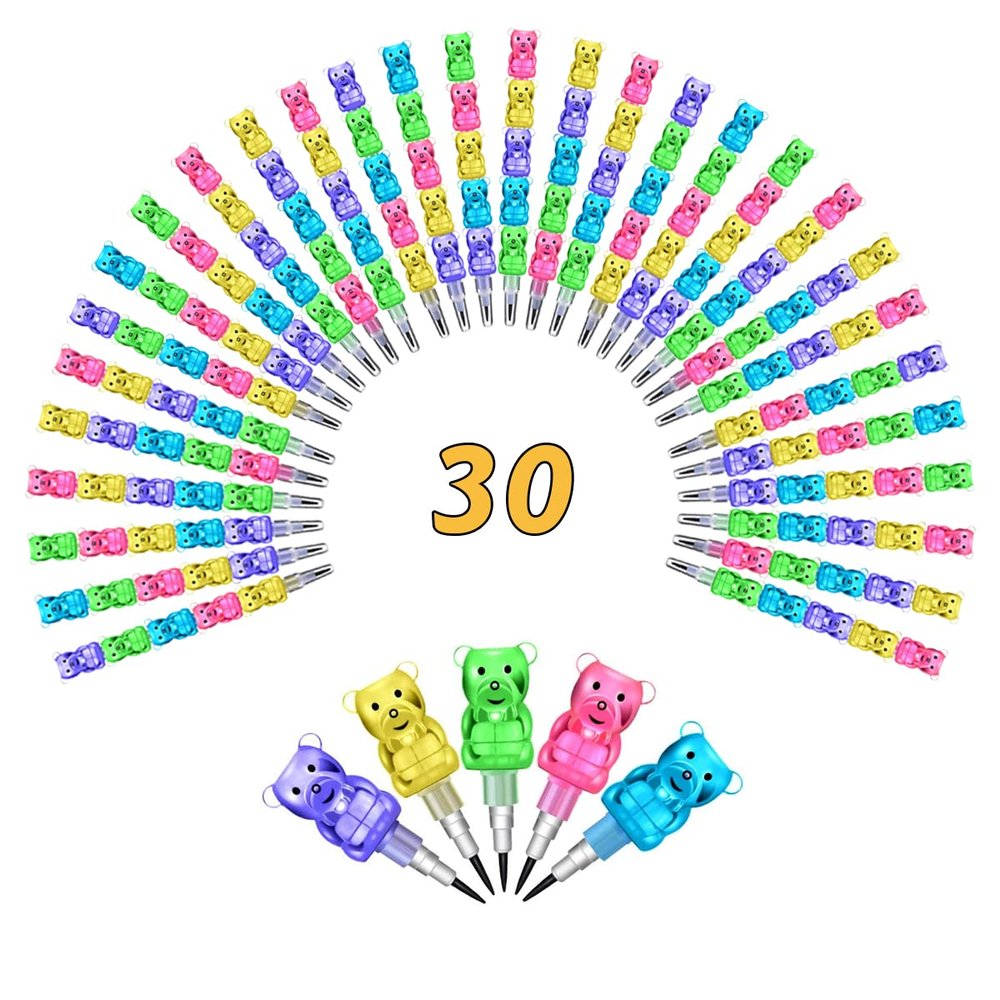 BieFuDan 30 Pieces Stackable Bear Pencils, Plastic Bear Shaped Stacking Pencil, 5 in 1 Point Pencil for Office Supplies Fun Equipment