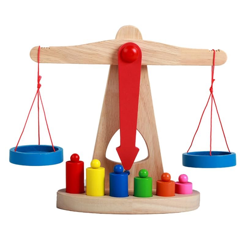 ibasenice Educational Toy Balance Scale for Kids Wooden Montessori Scale for Classroom Learning and Preschool Measurement 8.7 X 3.7 X 6.7 Inches