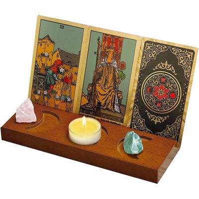 Tarot Card Holder, Stand Wooden Tarot Card Display Stand Divination Tarot Reading Accessories Tarot Board Altar Stand for Display Daily Affirmation Cards Witchy Room Decor,B