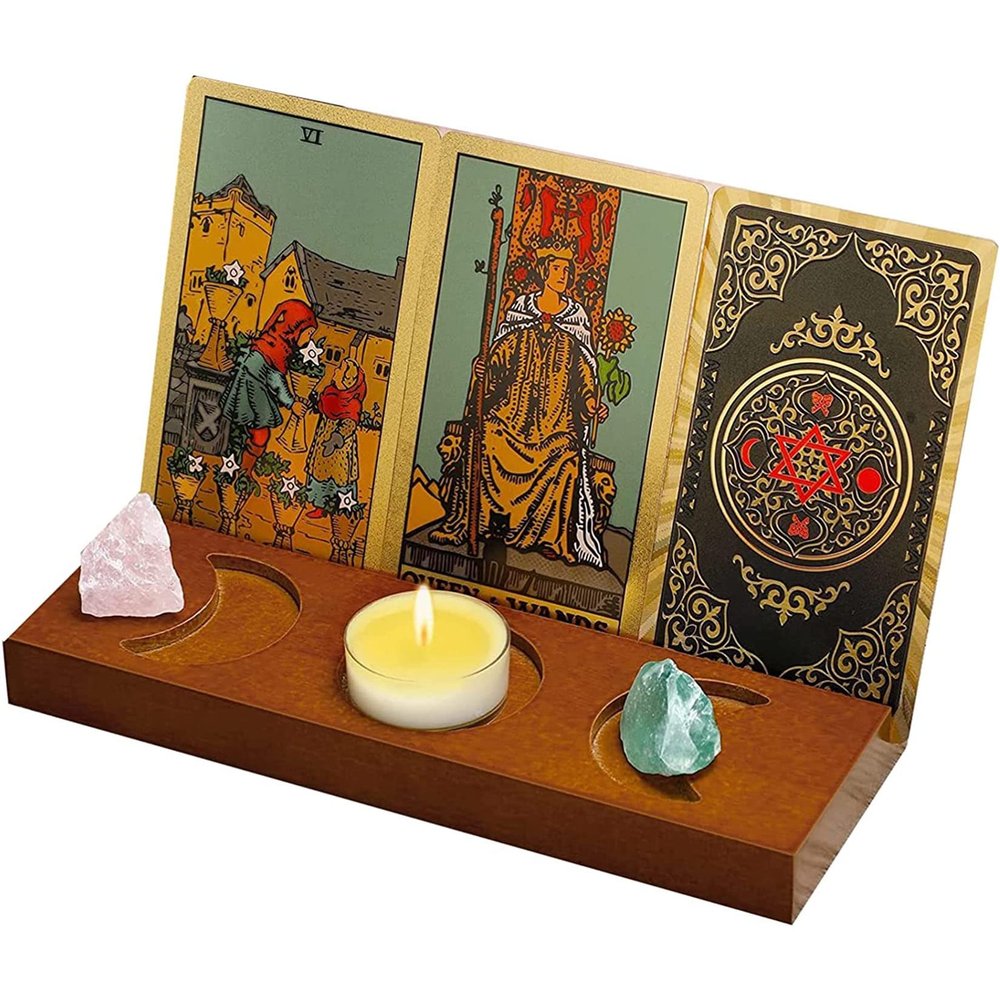 Tarot Card Holder, Stand Wooden Tarot Card Display Stand Divination Tarot Reading Accessories Tarot Board Altar Stand for Display Daily Affirmation Cards Witchy Room Decor,B